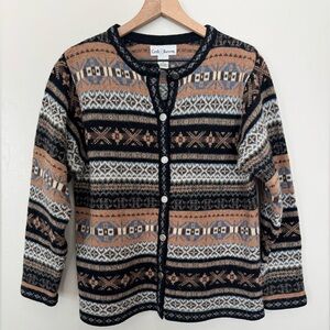Vintage Croft & Barrow 100% Wool Fair Isle Nordic Cardigan Sweater Size M